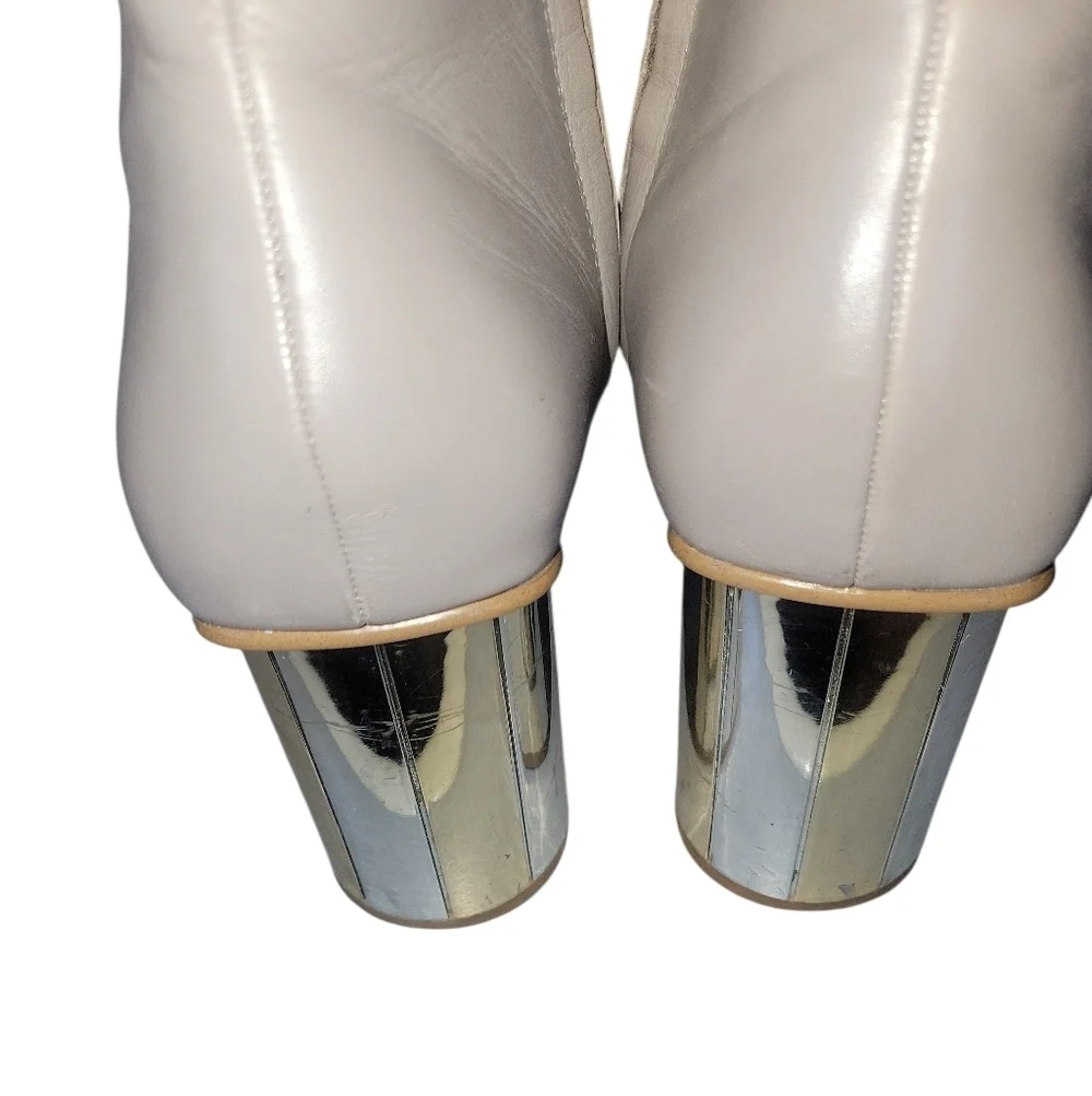 Zara Woman Leather Gray Side Zip Closure Metal Mirror Heels Ankle Bootie EU 40